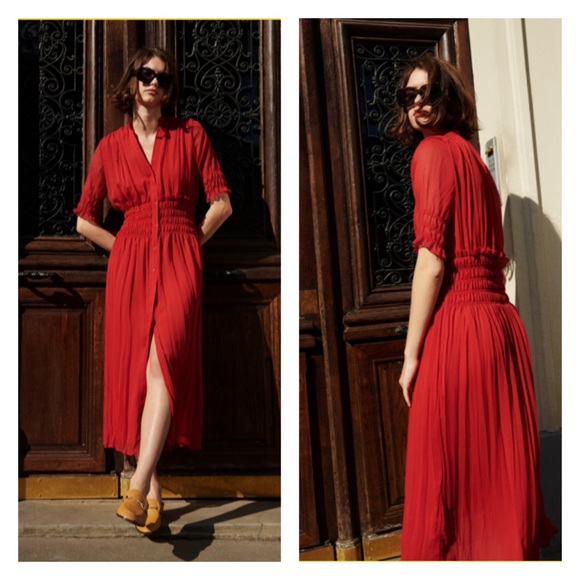 Zara red chiffon elastic dress - Picture 1 of 8